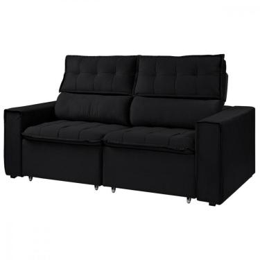 Imagem de Sofá Para Sala Reclinavel Estofado Cancún 200cm Veludo Preto