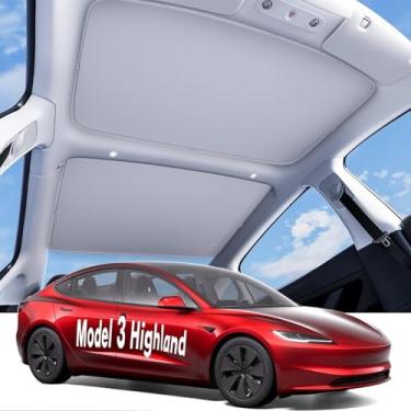 Imagem de SYYFMAW 2024 2025 2026 Tesla Model 3 Highland Para-sol para telhado de vidro com revestimento nano de cristal de gelo, sombra de teto solar retrátil com isolamento térmico, cobertura de proteção solar