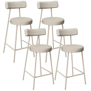 Imagem de Kit 04 Banquetas Baixa Cozinha Sala Jantar Bancada Milão Arena L02 Linho Palha - Lyam Decor