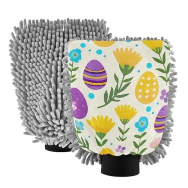 Imagem de ODAWA Luva de lavagem de carro absorvente de chenille, ovos de Páscoa pastel aplicação de espuma sem arranhões luva de lavagem de carro, 20,5 cm x 30 cm (pacote com 2)