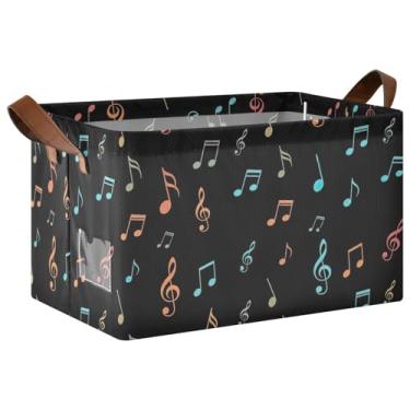 Imagem de Organizador de suéter para armazenamento de armário, cestas decorativas dobráveis para decoração de casa com alças, organizador de caixas de 40 x 29 x 25 cm, notas musicais coloridas, pacote com 2