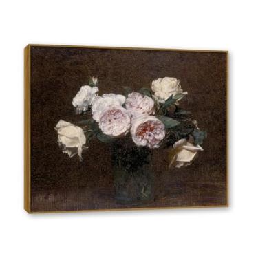 Imagem de Moldura de teca. Arte em tela floral country, pintura botânica vintage de natureza morta, decoração de parede de cozinha de fazenda emoldurada para sala de jantar. A15. 60 x 72 cm - 23,6 x 28,3 pol