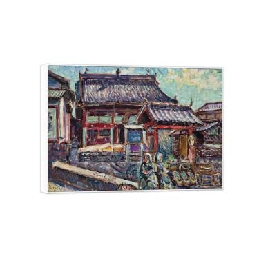 Imagem de BMZFYBS David Burliuk Famosas impressões em tela de arte de parede prontas para pendurar Nagasaki. Pintura com moldura branca para decoração de sala de estar 60 x 85 cm 24 x 33 polegadas