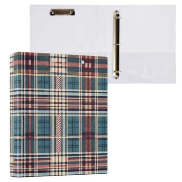 Imagem de Pasta de arquivo xadrez azul tartã azul para fichário de anéis redondos para escola e escritório, pacote com 2