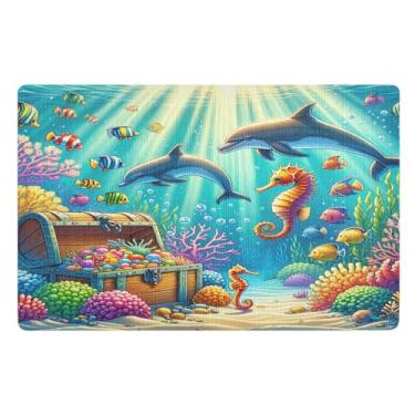 Imagem de Joisal Underwater World Paradise Tapetes de porta externos antiderrapantes engraçados tapetes de boas-vindas para porta da frente, tapete fino 81 x 50 cm