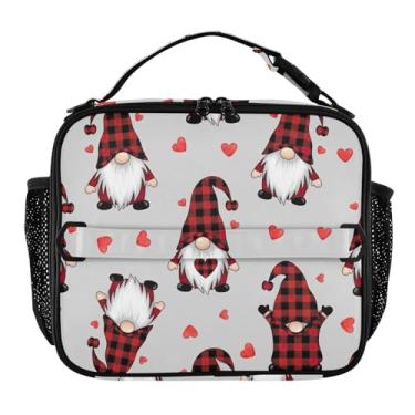 Imagem de Joisal Lancheira fofa de gnomos vermelhos pretos cinza para mulheres, meninas, lancheira masculina e infantil, lancheira para trabalho, reutilizável para alimentos, isolada para escola