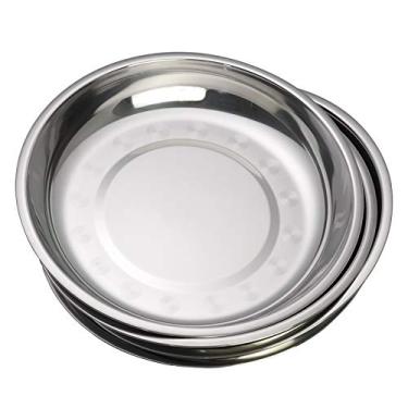 Imagem de Parlynies Conjunto de 4 pratos de aço inoxidável, pratos redondos de metal de cozinha de 24 cm, pratos de servir de acampamento para churrasco, salada, aperitivo