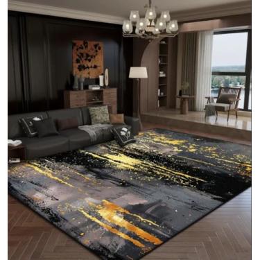 Imagem de Tapetes de luxo abstratos para sala de estar, decoração dourada, tapetes grandes para sala de estar, tapetes tatames macios para cabeceira de quarto (2,6 x 5,2 pés (80 x 160 cm)/WL0002-Flanela-6)