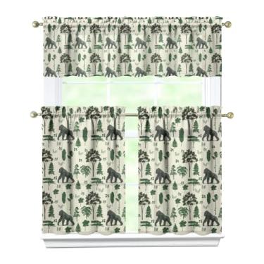 Imagem de Tapesb Conjunto de 3 peças de cortina de cozinha orangotango engraçado cortinas de janela pequenas sobre a pia decoração essencial adequado para cozinha, quarto, lavanderia, 69,8 x 91,4 cm