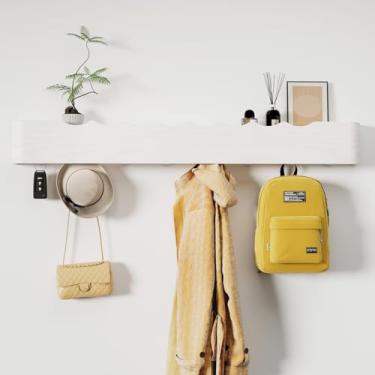 Imagem de Jadoxy Suporte de parede com prateleira, 8 ganchos ocultos, porta-chaves de madeira, organizador de entrada para corredor, quarto, banheiro, decoração de casa, armazenamento para pendurar casacos