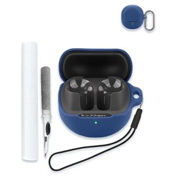Imagem de Capa para fones de ouvido SoundPEATS Air5 sem fio com cancelamento de ruído, proteção de silicone macio, portátil, resistente a arranhões, com kit de limpeza, mosquetão e cordão, azul