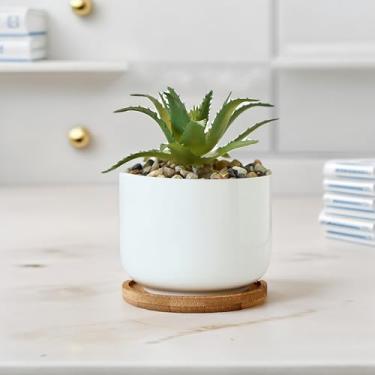 Imagem de Vaso de plantas com bandejas, vaso de suculentas com pires, mini vaso de mesa para plantas de interior, cacto, ervas (3,5 x 2,15 cm)