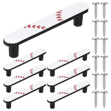Imagem de Otoolling 6 peças de puxadores de armário de beisebol de 9,5 cm, alças brancas e pretas, puxadores de gaveta de armário de cozinha, ferragens de guarda-roupa