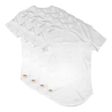 Imagem de Kit 4 Camisas Camisetas Masculina Long Line Sem Estampa Lisa Branca Di Nuevo-Masculino
