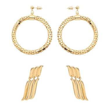 Imagem de 2 pares de brincos modernos banhados a ouro 18 k banhado a ródio feminino, Medium, Metal, Sem pedra preciosa