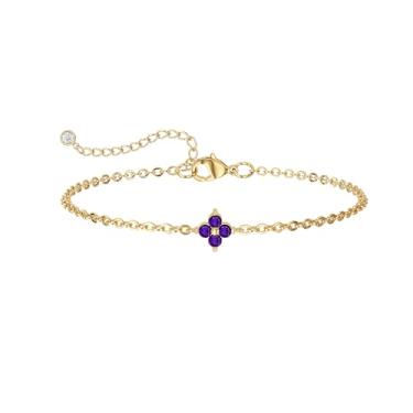 Imagem de Freekiss Pulseira feminina de pedra do mês de nascimento de ouro, delicada pulseira de corrente de cristal de aniversário de 12 meses, presente significativo ajustável para irmã, namorada, esposa, mãe