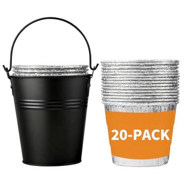 Imagem de Balde de graxa preta com 20 forros para defumadores de grânulos - Aço galvanizado resistente, ajuste universal, acessórios fáceis de limpar (preto)