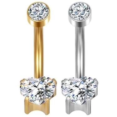 Imagem de Piercing Umbigo Banana Titânio Pvd Coração Zircônias 1,6x10mm (Prateado)