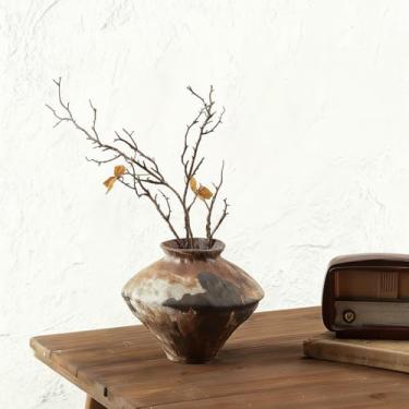 Imagem de Qinyoung Vaso de cerâmica estilo Wabi Sabi, vaso rústico de cerâmica marrom para decoração em estilo Wabi Sabi, peça central de mesa, decoração de casa e sala de estar, decoração de prateleira