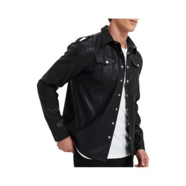 Imagem de Moda masculina camisa de couro PU elástica camisa de polícia de couro 