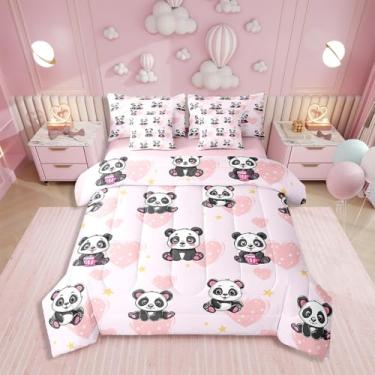 Imagem de Erosebridal Jogo de cama casal com estampa de panda, 7 peças, animais fofos, 1 edredom, 1 lençol de cima, 1 lençol com elástico, 2 fronhas, 2 fronhas