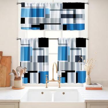 Imagem de Conjunto de cortinas e sanefas modernas de cozinha, cortinas de janela semitransparentes, 2 painéis 132 cm L x 60 cm C + sanefa 132 cm L x 46 cm, cortinas de bolso para varão de filtragem de luz para