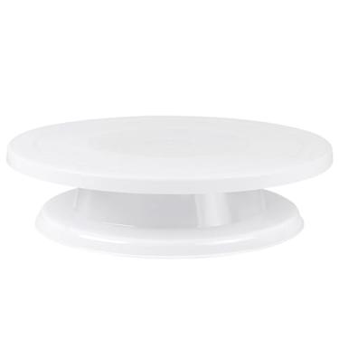 Imagem de Teqooza Suporte de bolo, toca-discos rotativos de 28 cm, gira suavemente suprimentos de panificação giratória, mesa giratória para bolos para assar muffin de biscoito, branco