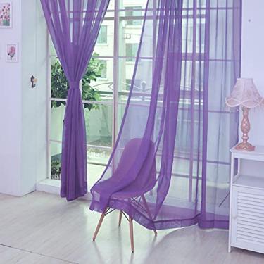 Imagem de Painéis de Cortina Transparente Voile com Bolsa para Vara Sólida Malha Moderna Decoração Quarto Sala Estar Porta