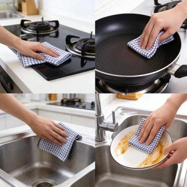 Imagem de Pano de prato pano de limpeza de cozinha, 1 peça toalha de limpeza reutilizável pano de limpeza doméstica para pratos e superfícies, azul