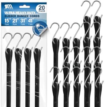 Imagem de Solid As Mountain Pacote com 20 cabos elásticos com ganchos – Tiras de lona de borracha preta resistente 38 cm, 53 cm, 78 cm, 104 cm para carga, acampamento e bagagem, carga de 81 kg