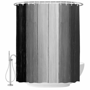 Imagem de Farmhouse Cortina de chuveiro de madeira rústica, preto, cinza, impermeável, conjunto de cortinas de banheiro para decoração de casa, lavável na máquina