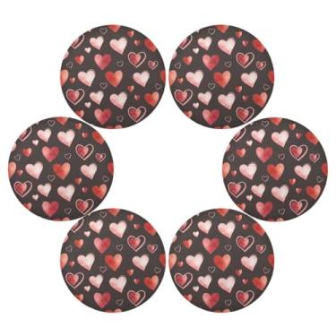 Imagem de Wassud Jogo americano conjunto de 6 tapetes redondos com design de corações para cozinha e jantar, tapetes laváveis e resistentes ao calor, decoração de mesa 39 cm