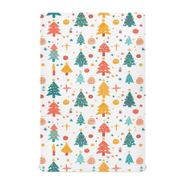 Imagem de Wassud Jogo de lençol de berço com árvores coloridas de Natal para meninos e meninas, respirável, lençol com elástico, neutro, 71 x 132 cm