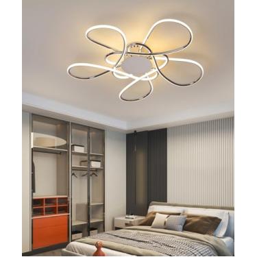 Imagem de Luminária de teto LED 68cm 3000k-6000k Regulável Redonda para Sala de Estar, Inteligente (Acabamento Luxuoso em Galvanoplastia), Moderna para Quarto (Com Controle Remoto) (Cromo, 68cm)