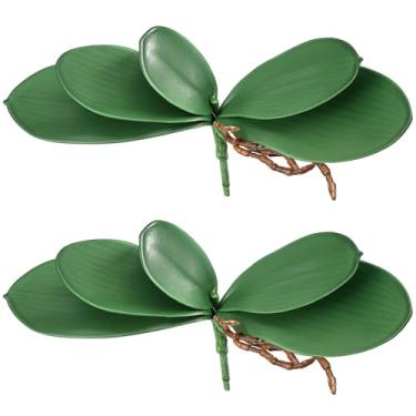 Imagem de Styquenzer Folhas de orquídea artificiais, 2 peças, toque real, falso, phalaenopsis, folha, flor de cymbidium, verde, látex de toque real para decoração de vasos de arranjos de flores (21 cm)