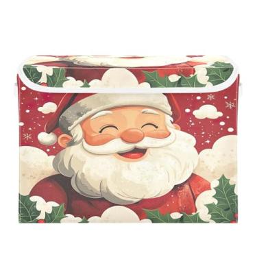Imagem de SEHANY Linda caixa de armazenamento de Papai Noel de Natal com tampas e alças, organizador de cestas de armazenamento de tecido dobrável, caixas de armazenamento de cubos grandes para roupas, cobertor