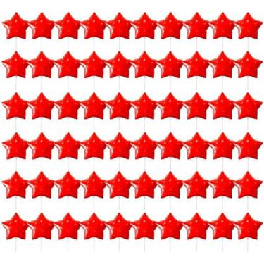 Imagem de Kit 60 Balões Metalizado Estrela Vermelho 20cm C Canudo 15cm - Gala, V