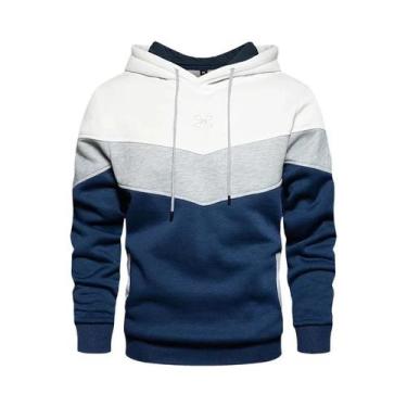 Imagem de Moletom Masculino Com Capuz Em Patchwork Casual Solto Quente Moda De R