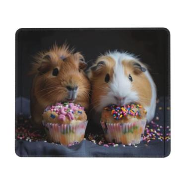 Imagem de Tapete de rato com impressão de porquinhos-da-índia e cupcakes, superfície macia e base de borracha, mousepads de pano macio - uma peça