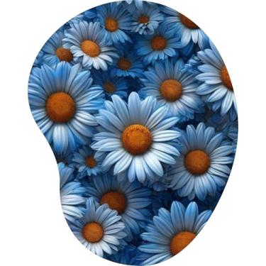 Imagem de Mouse Pad Ergonômico Gota Fotografia Margaridas Azuis Miolo Laranja