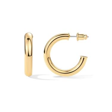 Imagem de PAVOI Argolas abertas leves banhadas a ouro 14K | Brincos de argola de ouro para mulheres, 30 MM, Banhado - Amarelo, Sem pedra preciosa