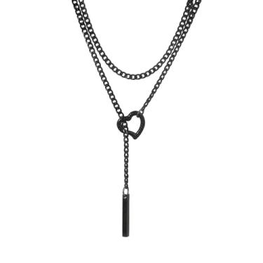 Imagem de Colar gótico feminino de aço inoxidável, corrente cubana preta, lua, morcego, corvo, caveira, pingente, feito à mão, ajustável, longo, lariat, colar em Y, emo, grunge, cosplay, acessórios para festa