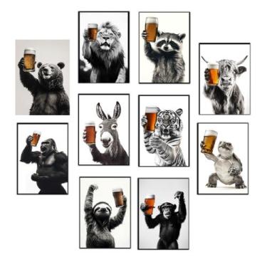 Imagem de Quadros Cerveja Animais Bebendo Bar Boteco Decoração 21x15cm - CAMALEÃ