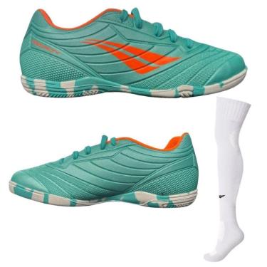 Imagem de Chuteira Futsal Penalty Matis Infantil Turquesa Laranja + Meião Matis-Unissex