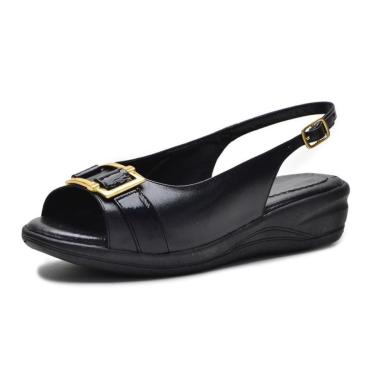 Imagem de Sandália Pierrô Conforto ortopédica couro legítimo cor preta-Feminino