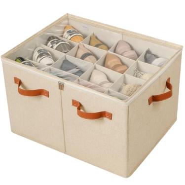 Imagem de TOPIA HOME Organizador de sapatos para armário, caixa de sapatos dobrável com divisórias ajustáveis e capa transparente, armário organizador de sapatos que economiza espaço com alças reforçadas, serve