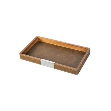 Imagem de Bandeja de couro nogueira redonda quadrada bandeja de armazenamento de madeira maciça bandeja de sobremesa bandeja de frutas bandeja de chá bandeja de copo palete (B, pequena)
