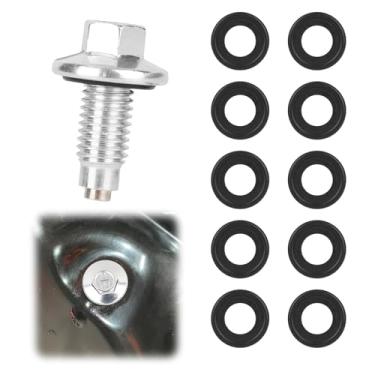 Imagem de Bujão Drenagem Óleo Magnético e 10un Juntas Borracha, Bujões Drenagem Óleo Motor Automotivo e Arruelas Substituição Compatível com Mazda & Suzuki para Carros SUVs & Motocicletas