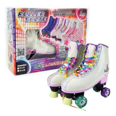 Imagem de Par de Patins com Luz 4 Rodas Ajustáveis Tamanho 31 a 34 Azul Unicórni