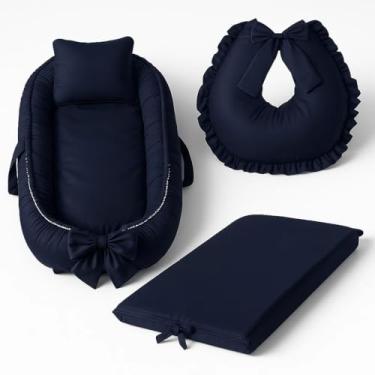 Imagem de Kit 3 Peças - Ninho Redutor para Bebê, Almofada de Amamentar e Trocador com Capa Plástica Impermeável (MARINHO)